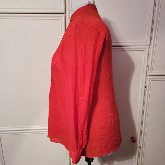 Alfani Red Pleated Button Up Top - Picture 2 of 5